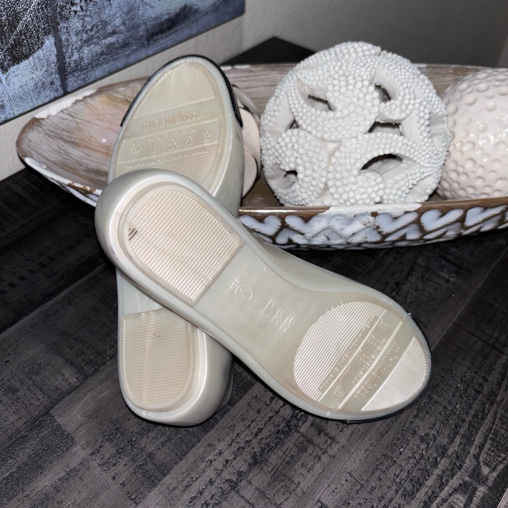 Mini Melissa Sweet Love Cap Toe ballet flats in pearly white and black SZ 1 - Picture 5 of 6